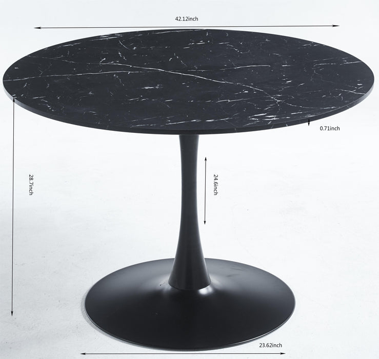 42.1"Black Tulip Table Mid - Century Dining Table For 4 - 6 People With Round MDF Table Top, Pedestal Dining Table, End Table Leisure Coffee Table - Black