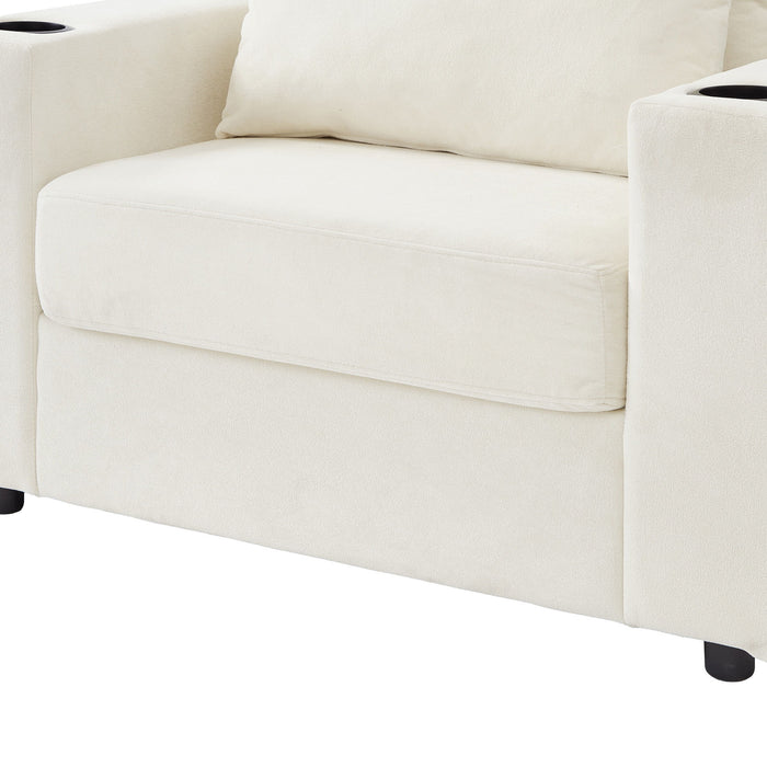 Modern Style Armchair Chaise Lounge Sofa Couch With Movable Storage Ottoman, USB Ports, Cup Holders, Phone Holder, Side Pockets