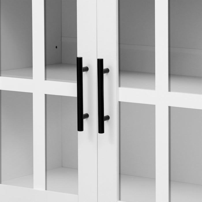 Wall Unit Entertainment Center With Bookshelves For TVs Up To 80", Tempered Glass Doors And Adjustable Shelves