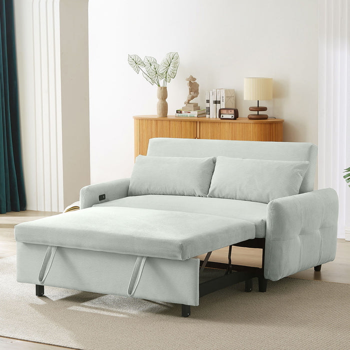Pull-Out 2 Seat Modern Sleeper Sofa With 2 Throw Pillows And USB Ports