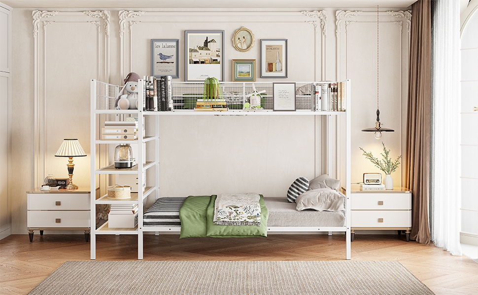 Bunk Bed With 5 Tier Shelves