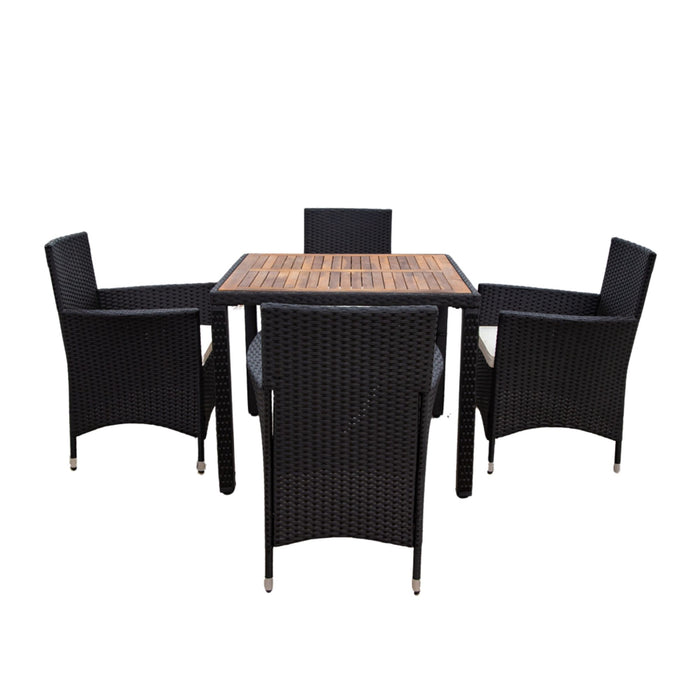 Outdoor Patio Wicker Dining Set With Acacia Wood Top