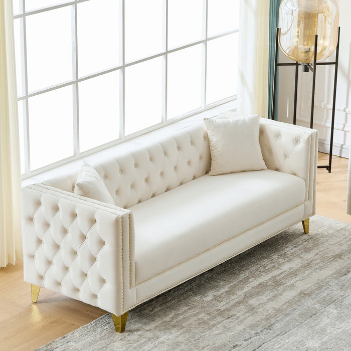 Deep Seat Sofa With Button Nailhead, Square Arm Couches