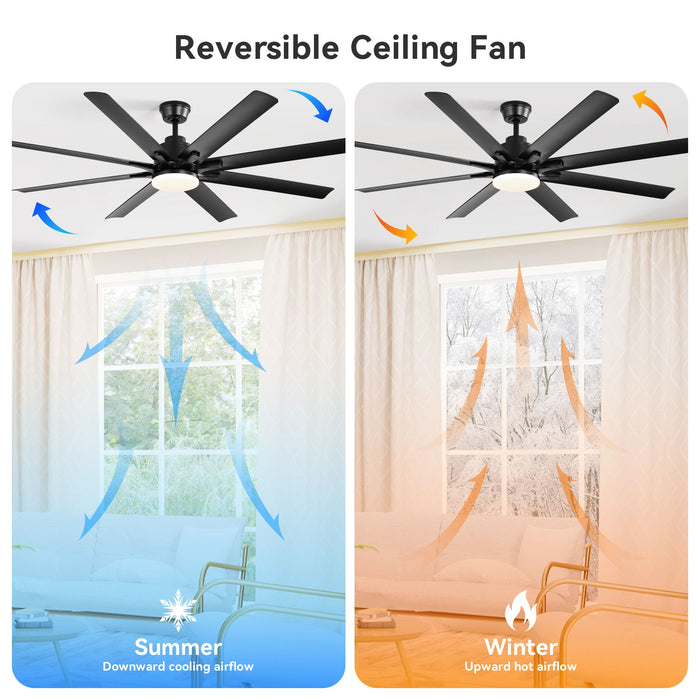 52" Smart Ceiling Fan With 8 Blades, Voice Remote Control, 6 Wind Speeds, LED Light - Black