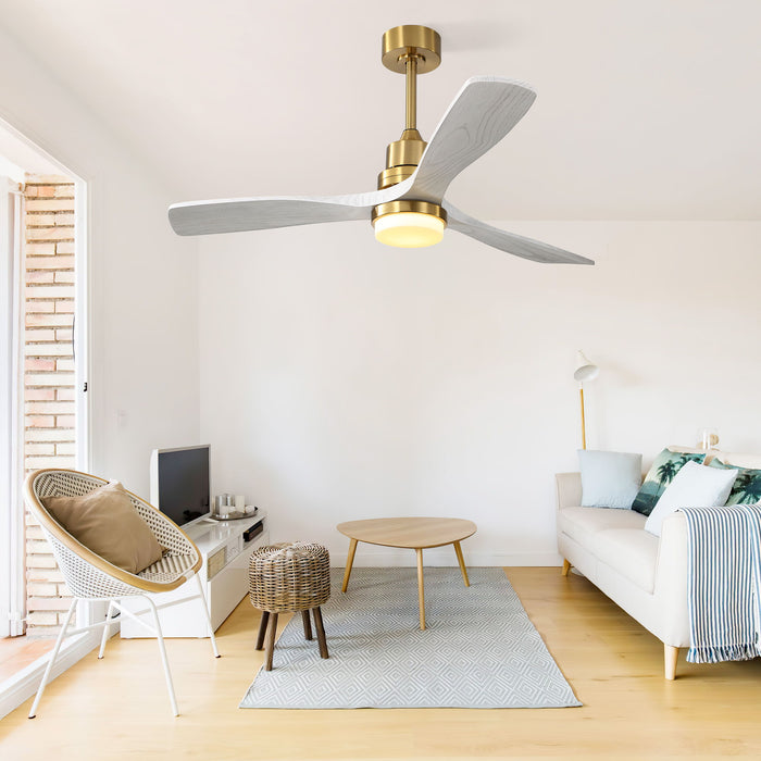 52" Reversible DC Motor Ceiling Fan With Dimmable LED Light, 3 Blades For Living Room,Patio - Gold