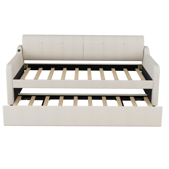 Upholstered Daybed With Trundle And USB Charging