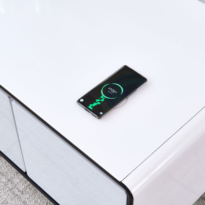 Smart Table Fridge, Multifunctional Coffee Table With Cooler And Frozen - White