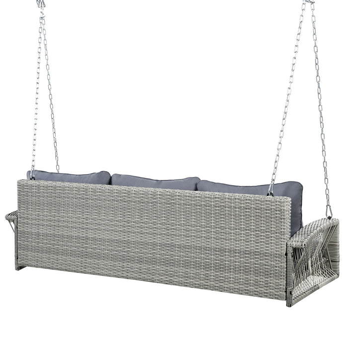 3 Person Large Patio Swing Bench With Cushions For Backyard