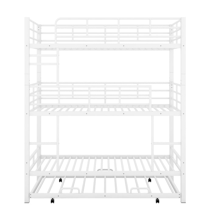 Triple Bunk Bed With Trundle, Heavy Duty Steel Construction