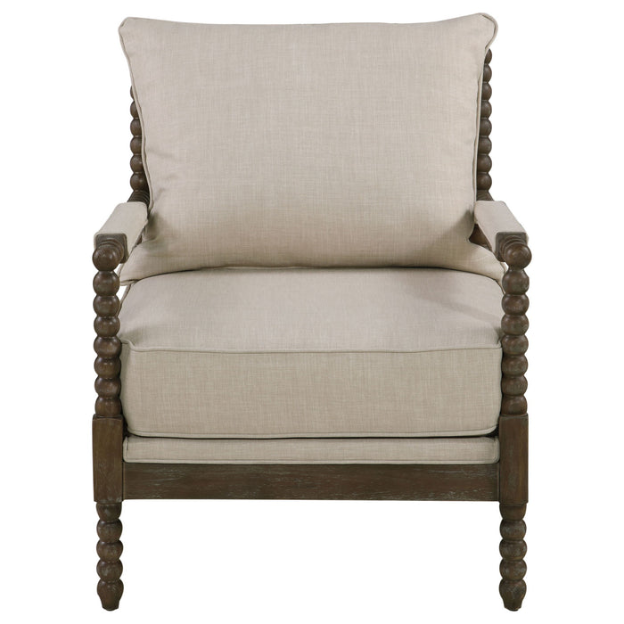 Blanchett Upholstered Bobbin Accent Chair Beige and Distressed Brown