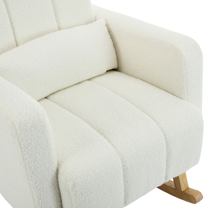 Accent Rocking Chair With Pillow, Spacious & Comfortable Seating For Living Room Or Bedroom - Cream White