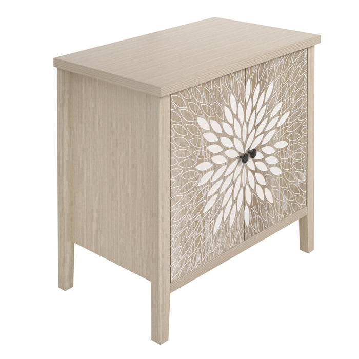 2 Door Carved Storage Cabinet With Adjustable Shelf, Accent Furniture