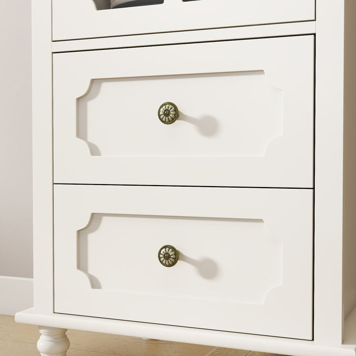 Minimalism Buffet Cabinet With Glass Doors And Double Drawer