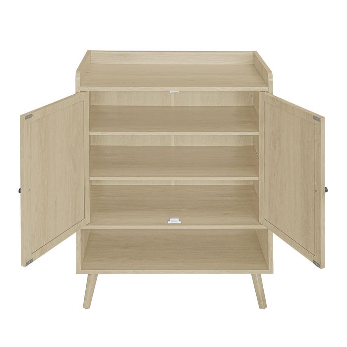 2 Door Shoe Rack, Freestanding, Modern Shoe Storage Cabinet, For Entryway - Natural