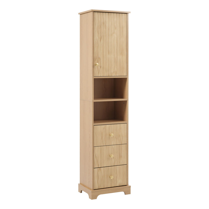 Tall Bathroom Cabinet With 1 Door, 3 Drawers, Open Storage - Wood