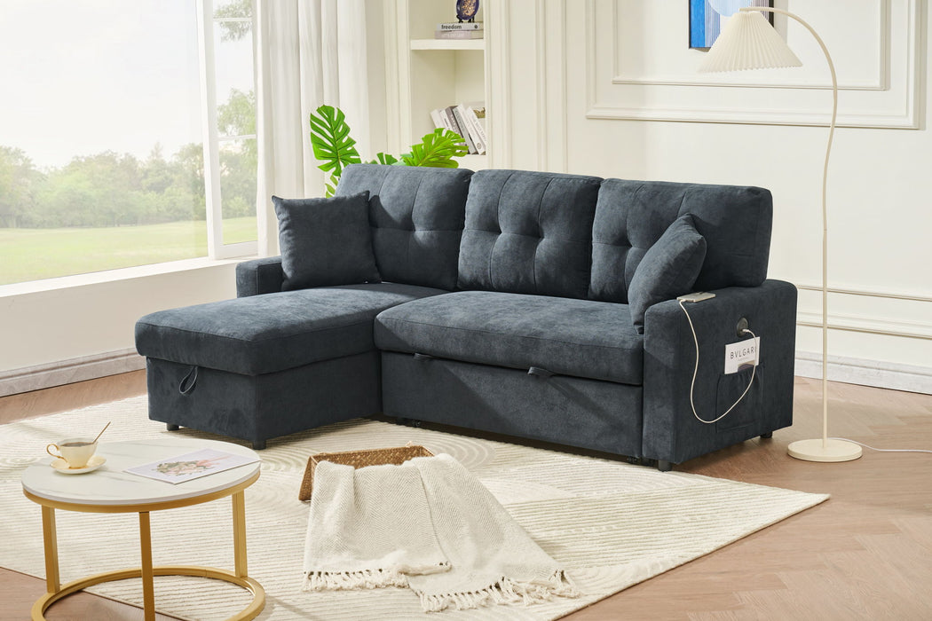 Reversible Sofa Couch Sleeper With Pull Out Bed And USB Port