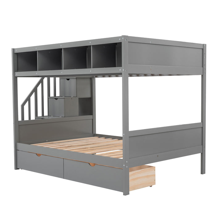 Bunk Bed With Shelfs, Storage Staircase And 2 Drawers