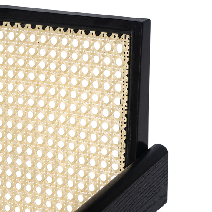 Modern Minimalist Bar Stool With Cane Seat - Black / Natural