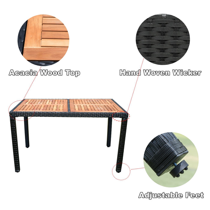 Outdoor Patio Wicker Dining Set With Acacia Wood Top