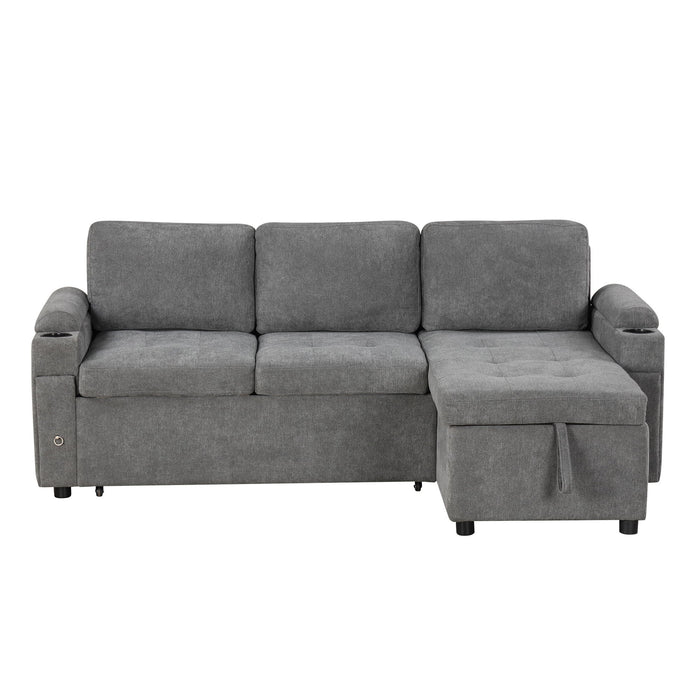Convertible L Shaped Sofa Couch With Storage, Cup Holders, USB Ports