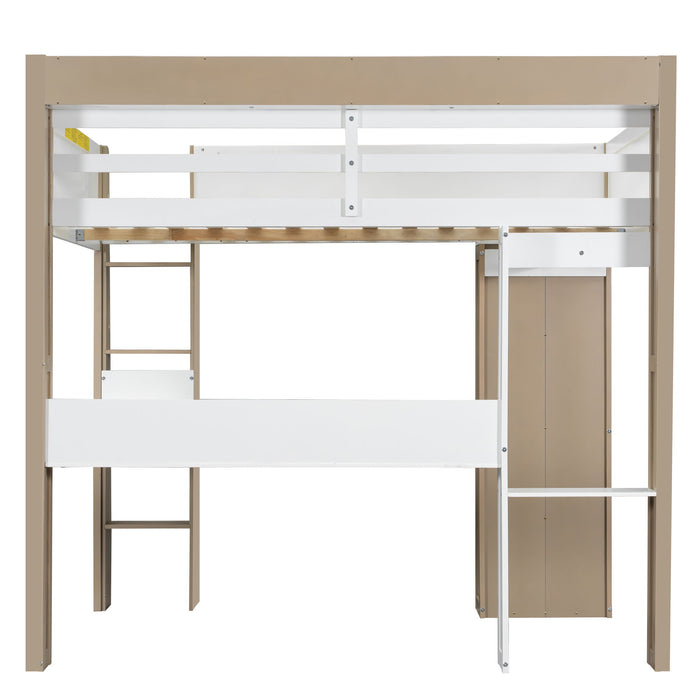 Loft Bed With Built In Storage Shelves, Clothes Rail, And Desk