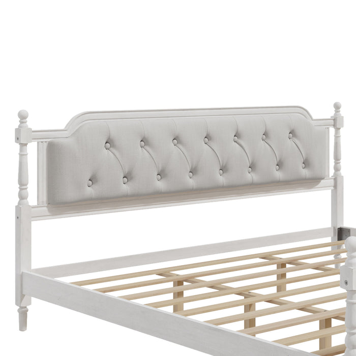 Traditional Style Solid Bed Frame With Upholstered Tufted Headboard, No Box Spring Needed