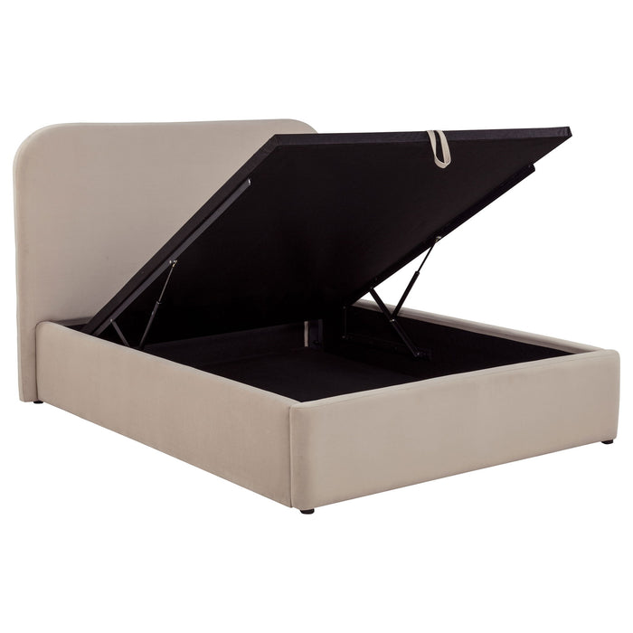 Anders Upholstered Full Storage Lift Platform Bed Beige