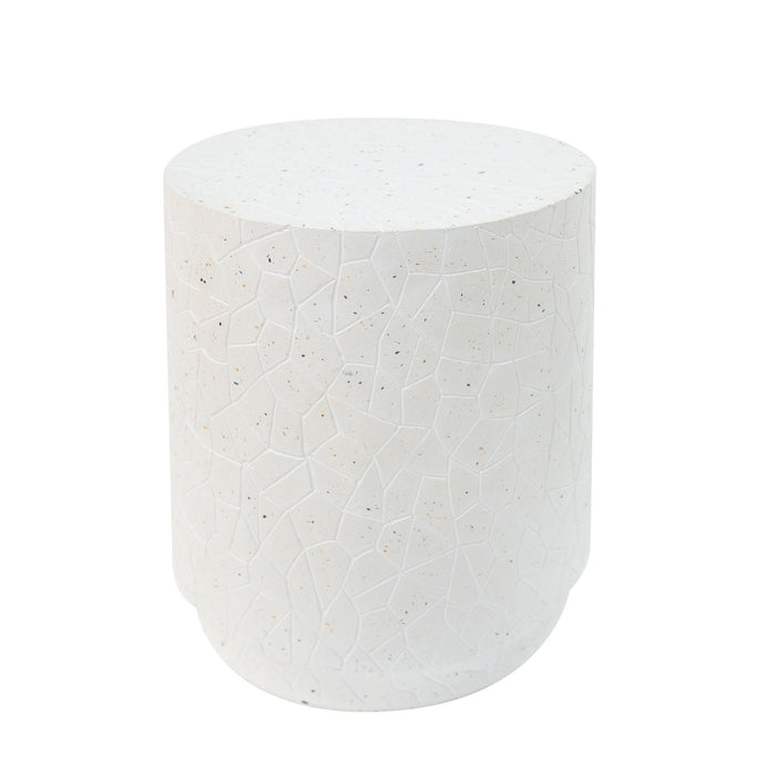 Outdoor Terrazzo Concrete Drum End Table, Living Room Accent Table - White Terrazzo