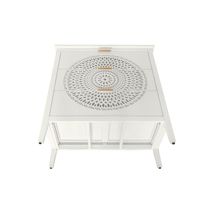 3 Drawer Cabinet With Hollow Carved 3 Drawer Dresser Storage Chest With Metal Handles For Entryway Living Room Bedroom - Beige