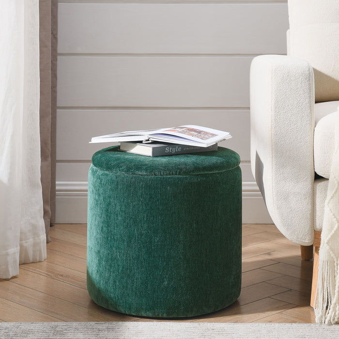Classic 2 Piece Round Storage Ottoman Set With Drum Shaped Stool