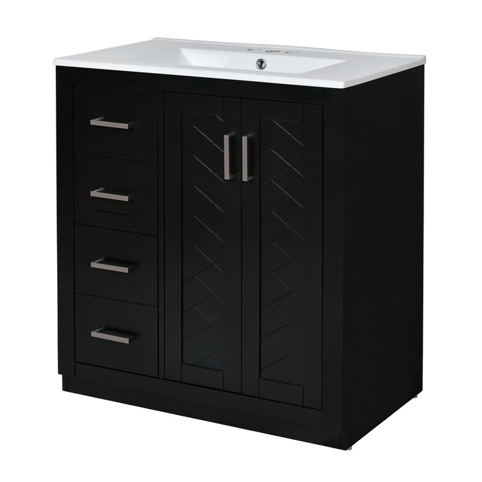 Ceramic Sink Combo, Freestanding Vanity Set With 3 Drawers & Soft Closing Doors