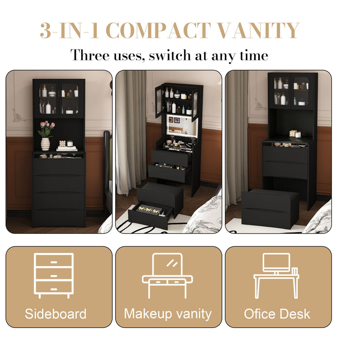 3 In 1 Vanity Table With LED Mirror & Storage Stool For Bedroom