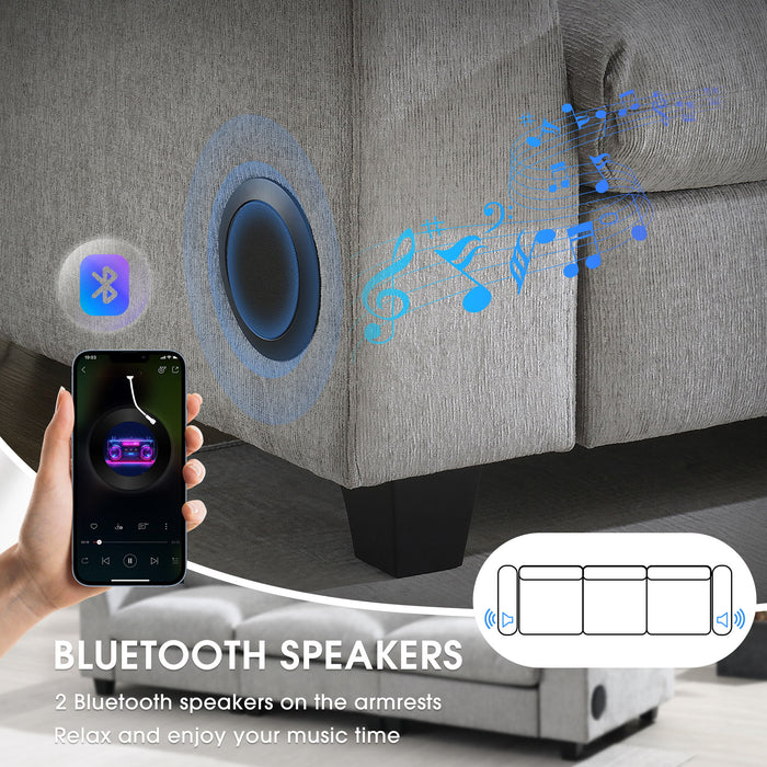 Sectional With Bluetooth Speaker Comfy Cloud Couch Set With Drop Down Table Cup Holders, USB Charger Storage Armrest Wide Seat Sofa