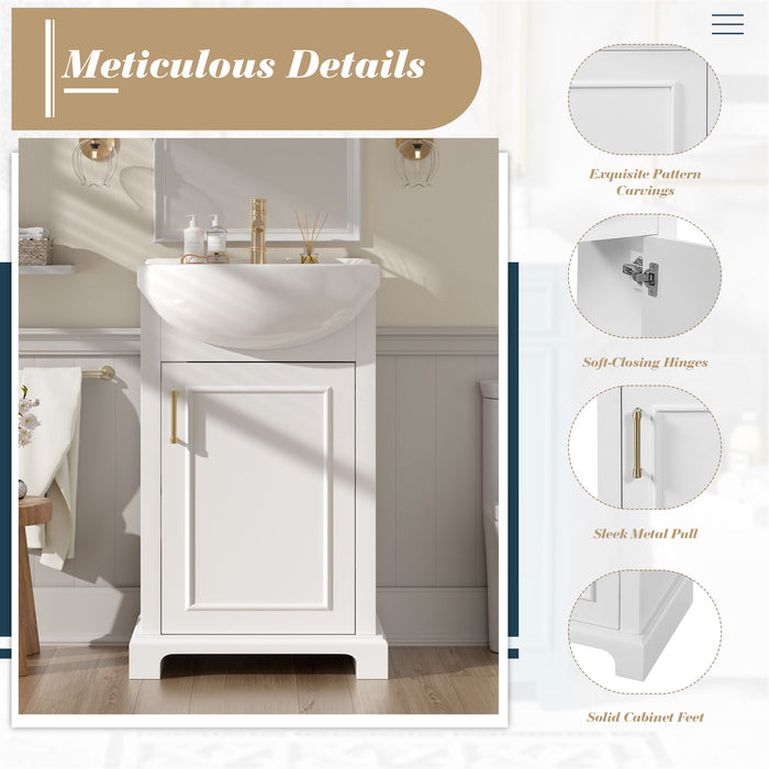 Bathroom Vanity With Bulged Sink, Cabinet, Soft-Close Door, Freestanding Single Unit