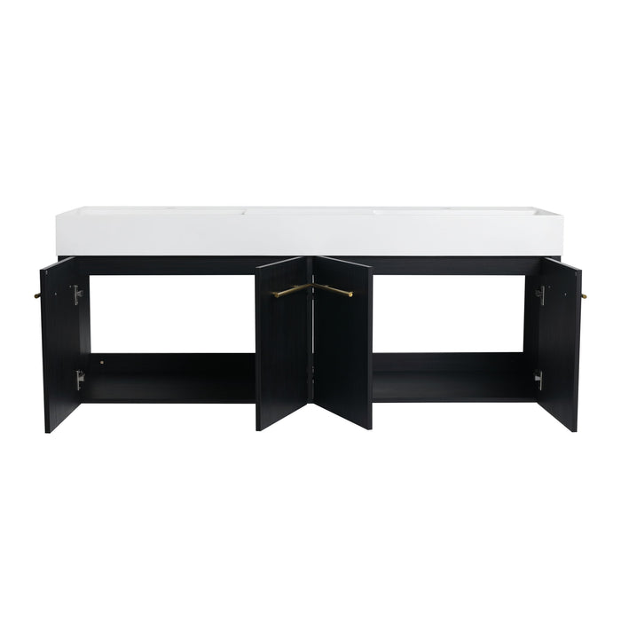 Modern Wall Mounted Bathroom Vanity With Resin Sink And Storage Rack