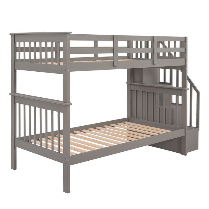Stairway Bunk Bed With Storage And Guard Rail For Bedroom