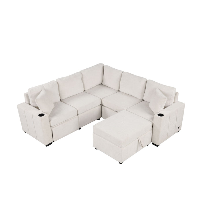 Sectional Sofa Convertible Pull-Out Sofa Bed With A Movable Storage Ottoman For Living Room