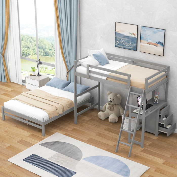 Bunk Bed With Built In Desk And 3 Drawers