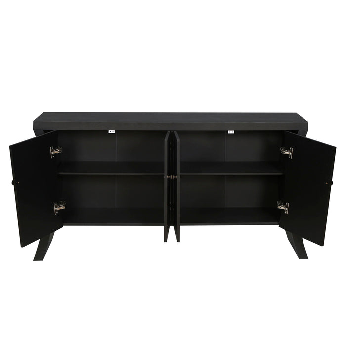 Refined Industrial 4 Door Credenza With Arc Legs & Bronze Clasps