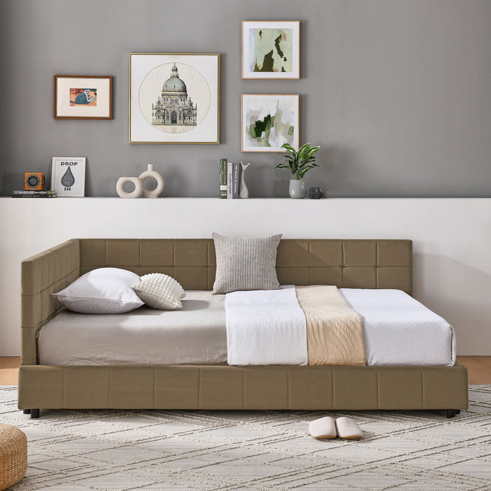 Upholstered Bed Frame With Tufted Backrest And Armrests