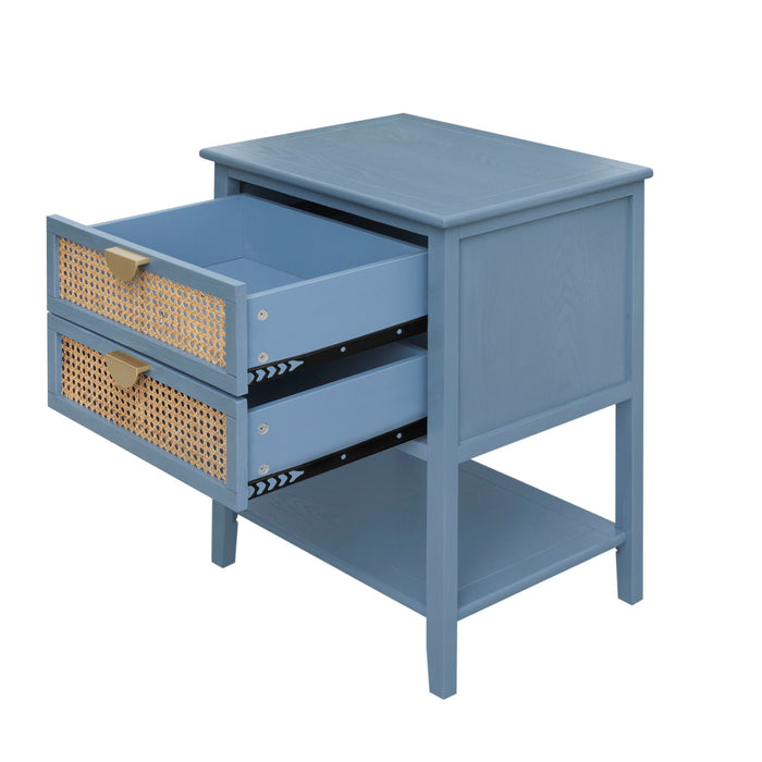 2 Drawer Side Table, Natural Rattan