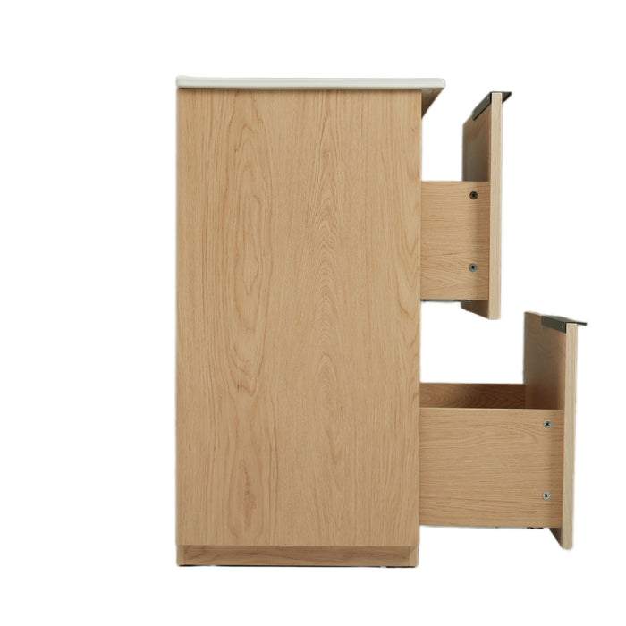 Fluted Bathroom Vanity With Ceramic Sink, Soft Close Slides