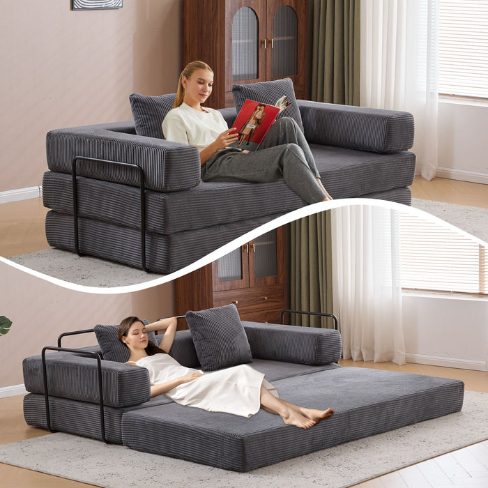 Floor Couch, Convertible Floor Sofa Bed With Pillow Back Support Armrest