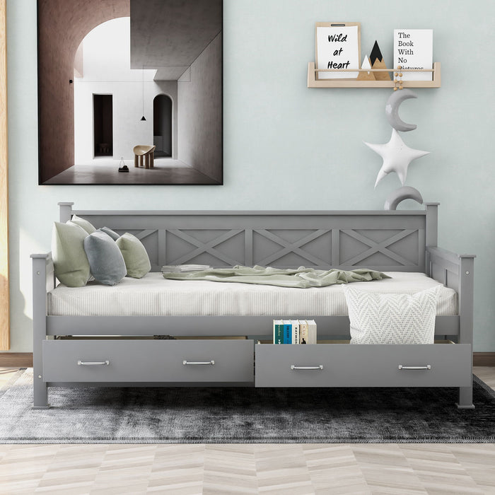 Modern Daybed With 2 Large Drawers, X Shaped Frame