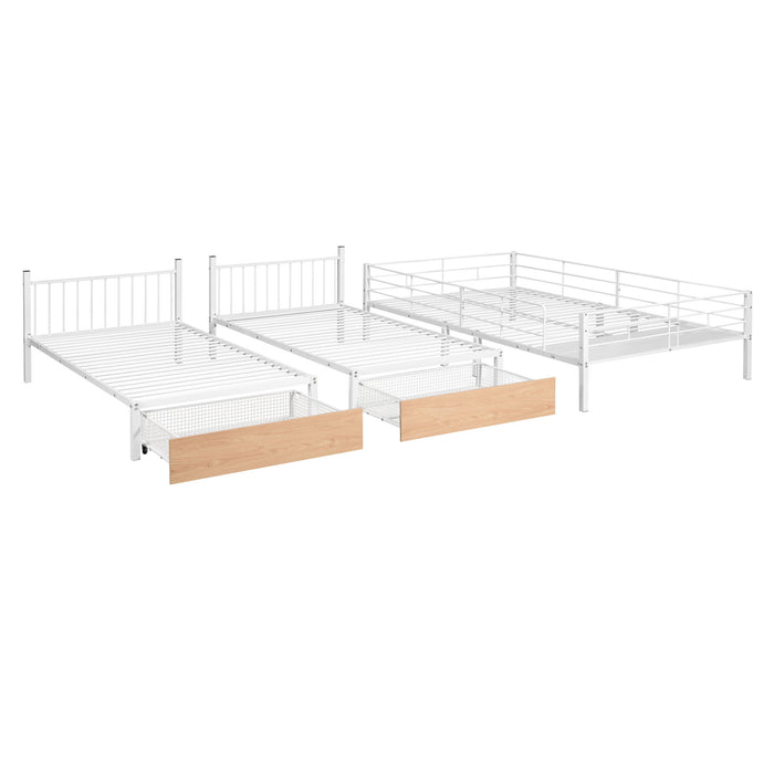 Triple Bunk Bed With Drawers And Guardrails