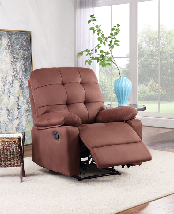 Contemporary Chocolate Color Plush Microfiber Motion Recliner Chair Couch Manual Motion Plush Armrest Tufted Back Living Room Furniture