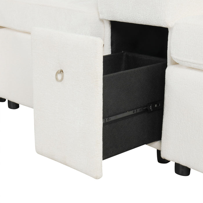 Contemporary L Shaped Convertible Sofa Bed With Pull Out Bed, Cup Holders, And Storage