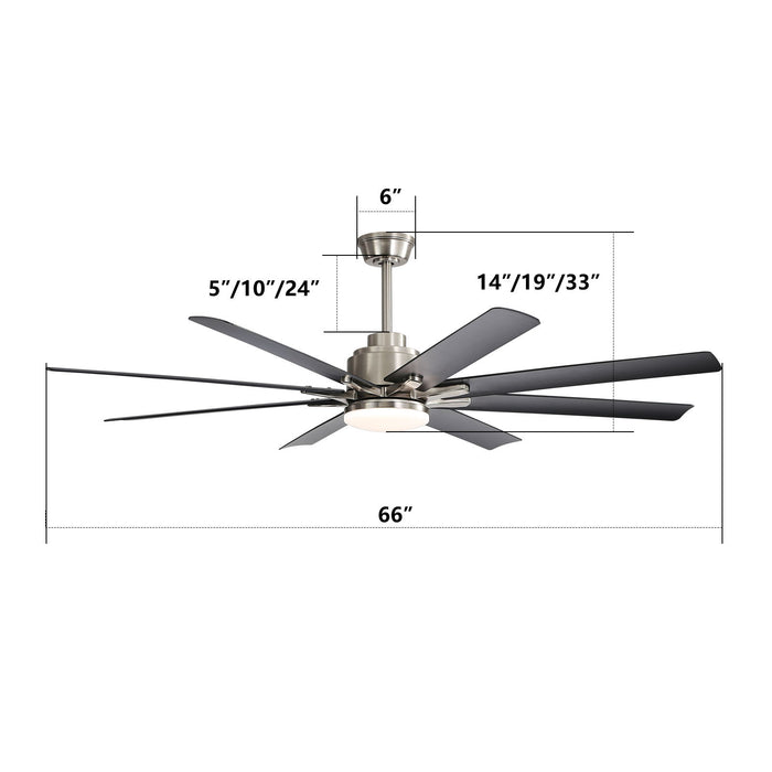 66" Low Profile Ceiling Fan With Dimmable LED Lights, 6 Speed Reversible DC Motor For Indoor - Brushed Nickel