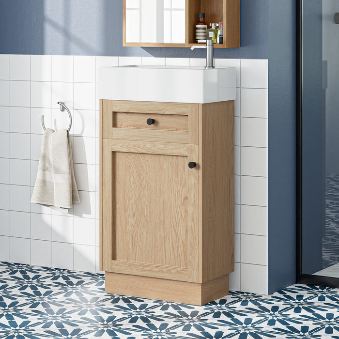 Bathroom Vanity With Reversible Resin Sink, Cabinet & Zinc Alloy Handles - Wood
