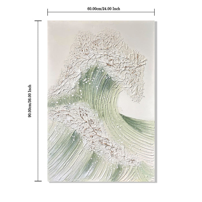 Ocean Wave Wall Art, Textured Canvas Painting With Accents (Set of 2) - Sage Green+Gold